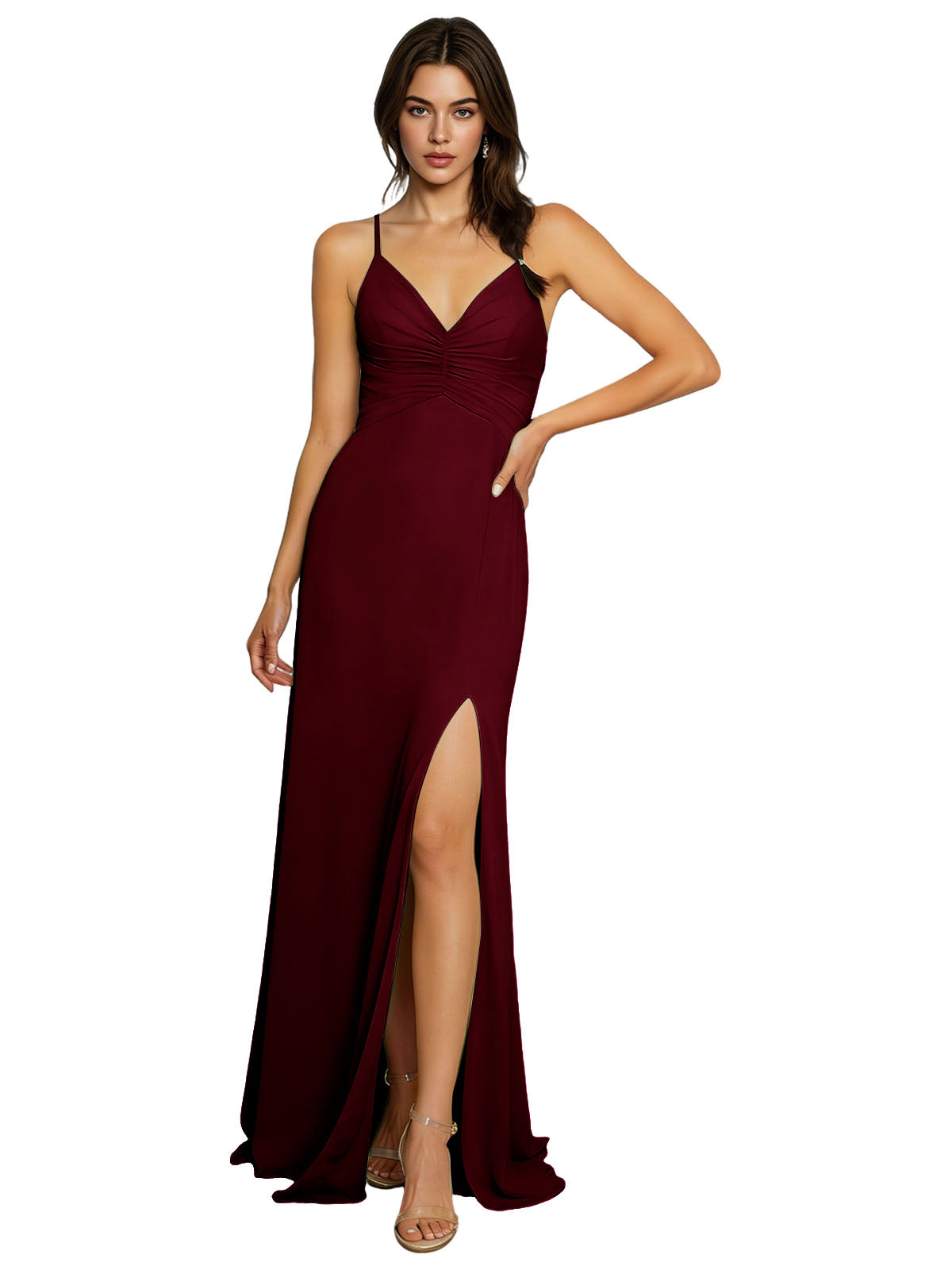 Minimal Spaghetti Strap Chiffon Bridesmaid Dress with Front Slit