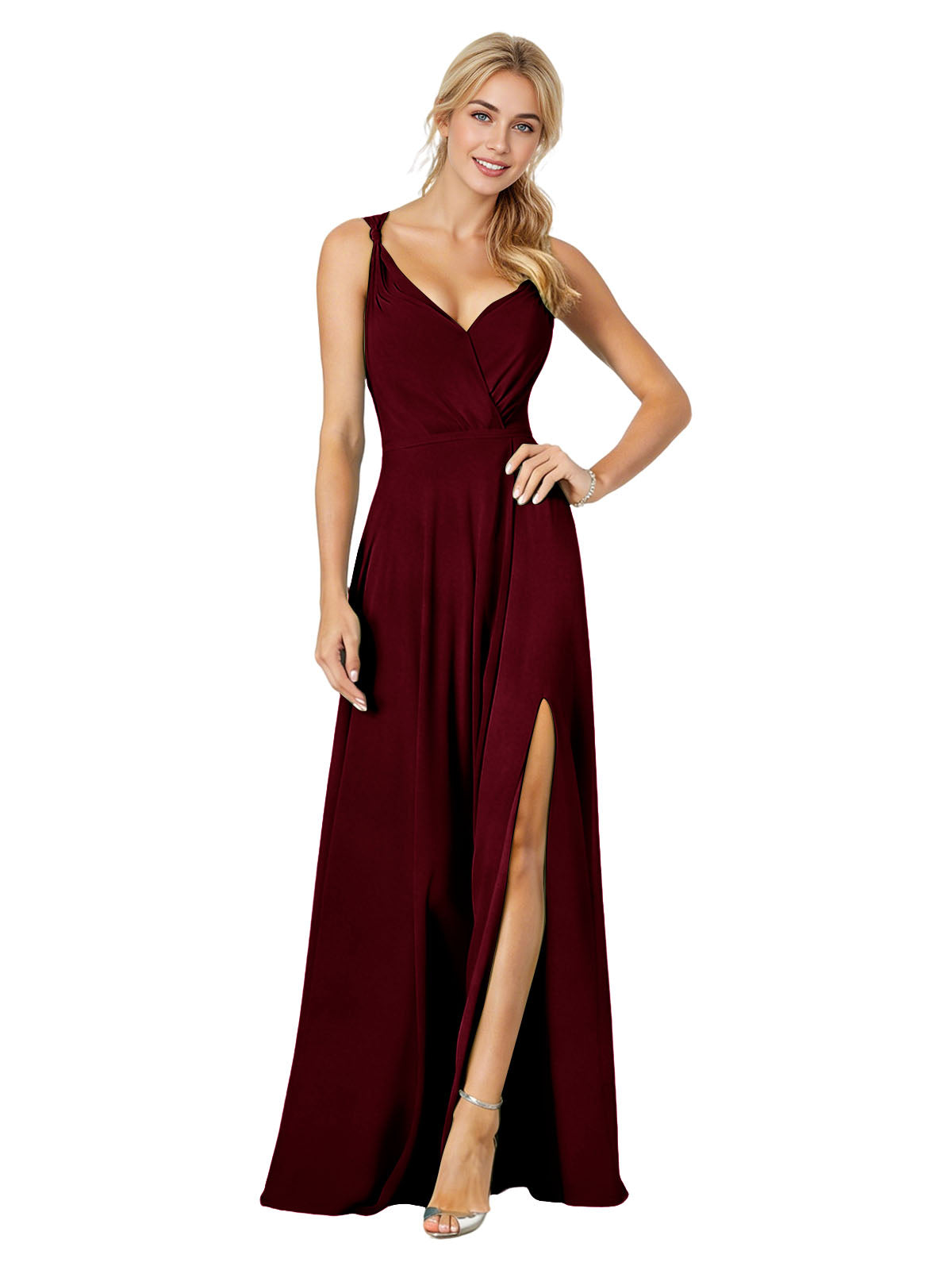 Sweetheart Chiffon Bridesmaid Dress with Spaghetti Straps and Slit