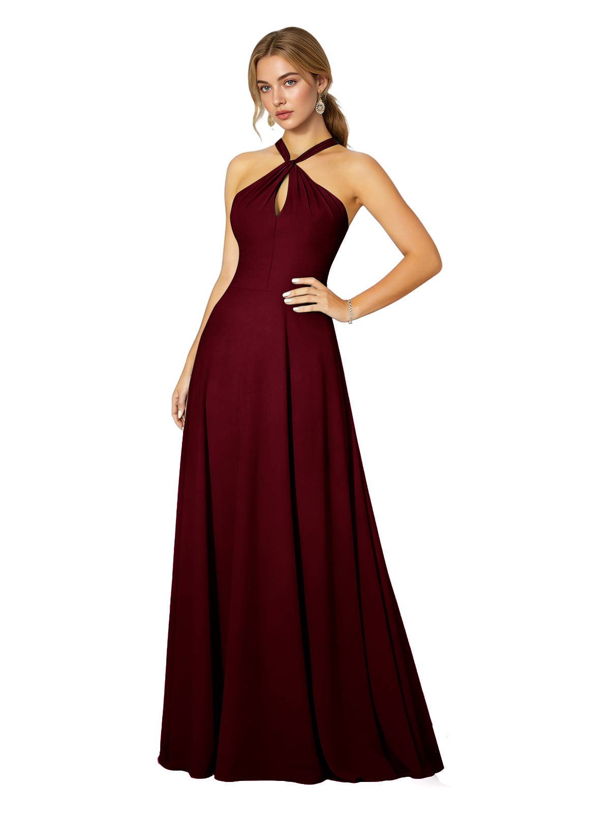 Cross Halter Chiffon Bridesmaid Dress with Empire Waist