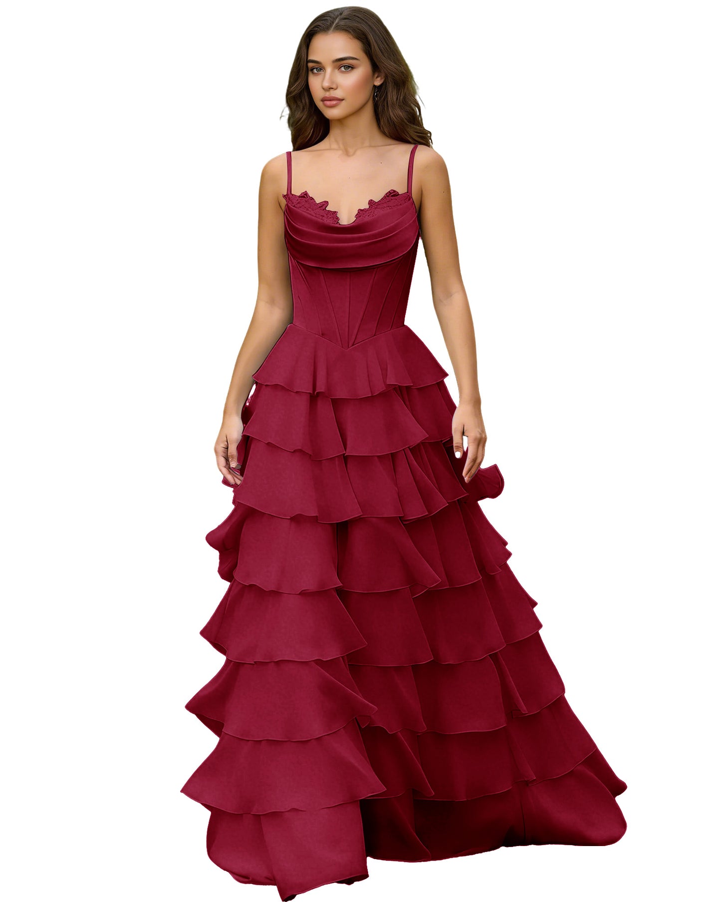 Spaghetti Strap Tiered Chiffon A-Line Prom Dress with Ruffle dress