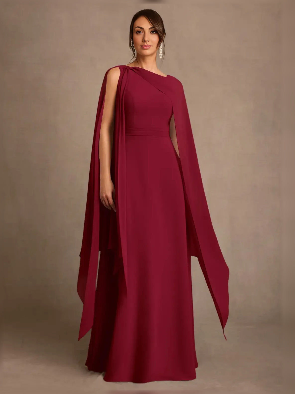 Asymmetrical Neck Sheath Maxi Chiffon Mother of the Bride Dress for Evening Reception
