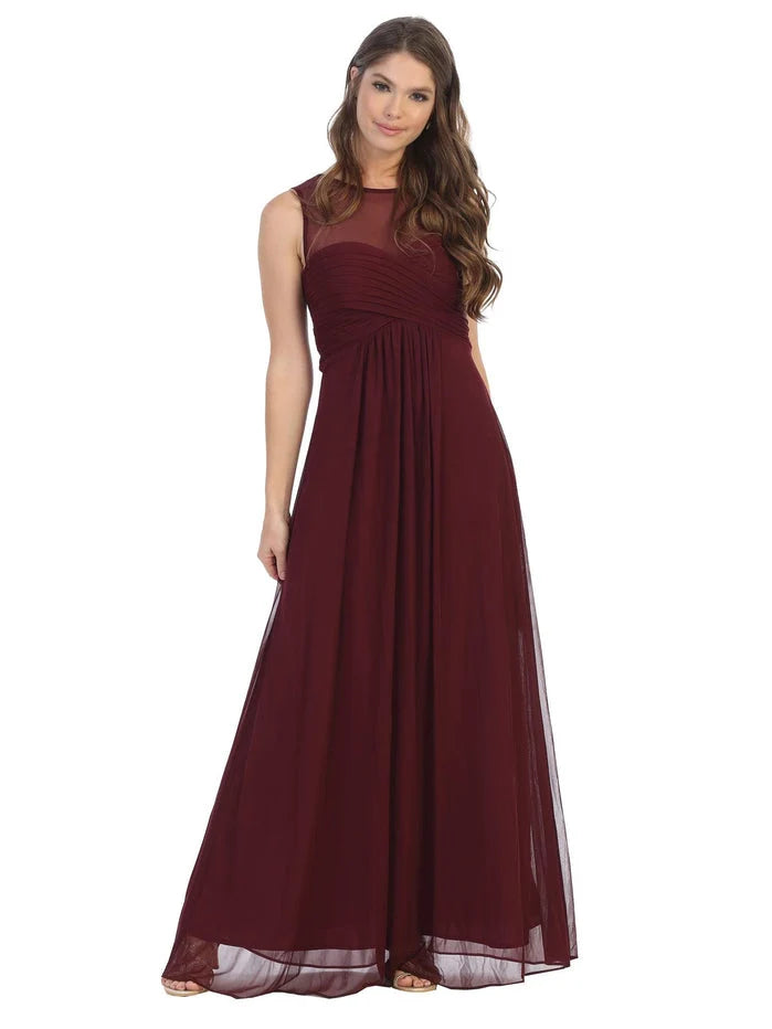Illusion Neck A-Line Maxi Chiffon Bridesmaid Dress for Wedding Ceremony