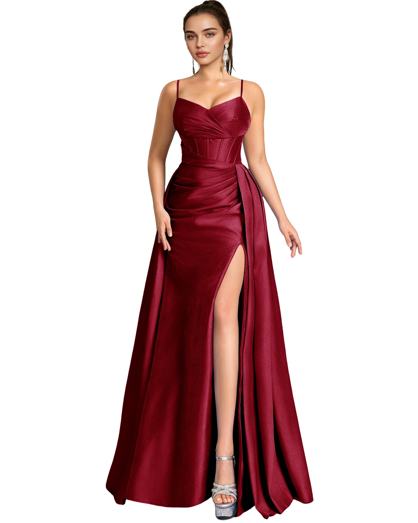 One Shoulder Satin A-Line Prom Dress with Wrap Bodice and Side Slit