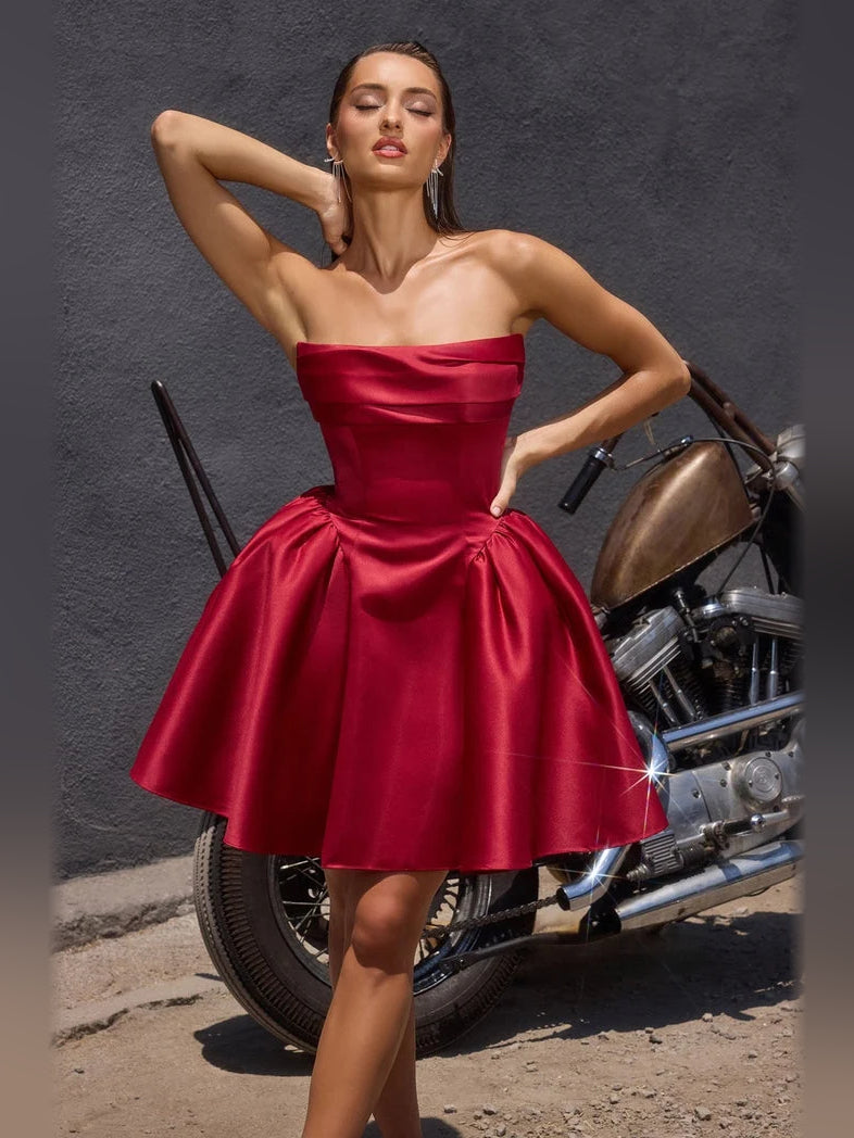 Pleated Sweetheart A-Line Mini Satin Homecoming Dress for Ballroom Event