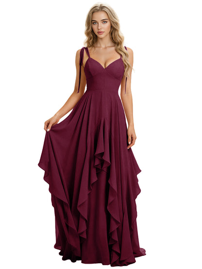 Spaghetti Strap Chiffon Bridesmaid Dress with Cascading Ruffle dress