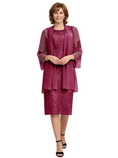 Mother of the Bride Dress with Jacket Knee Length Lace Formal Wedding Guest Outfit