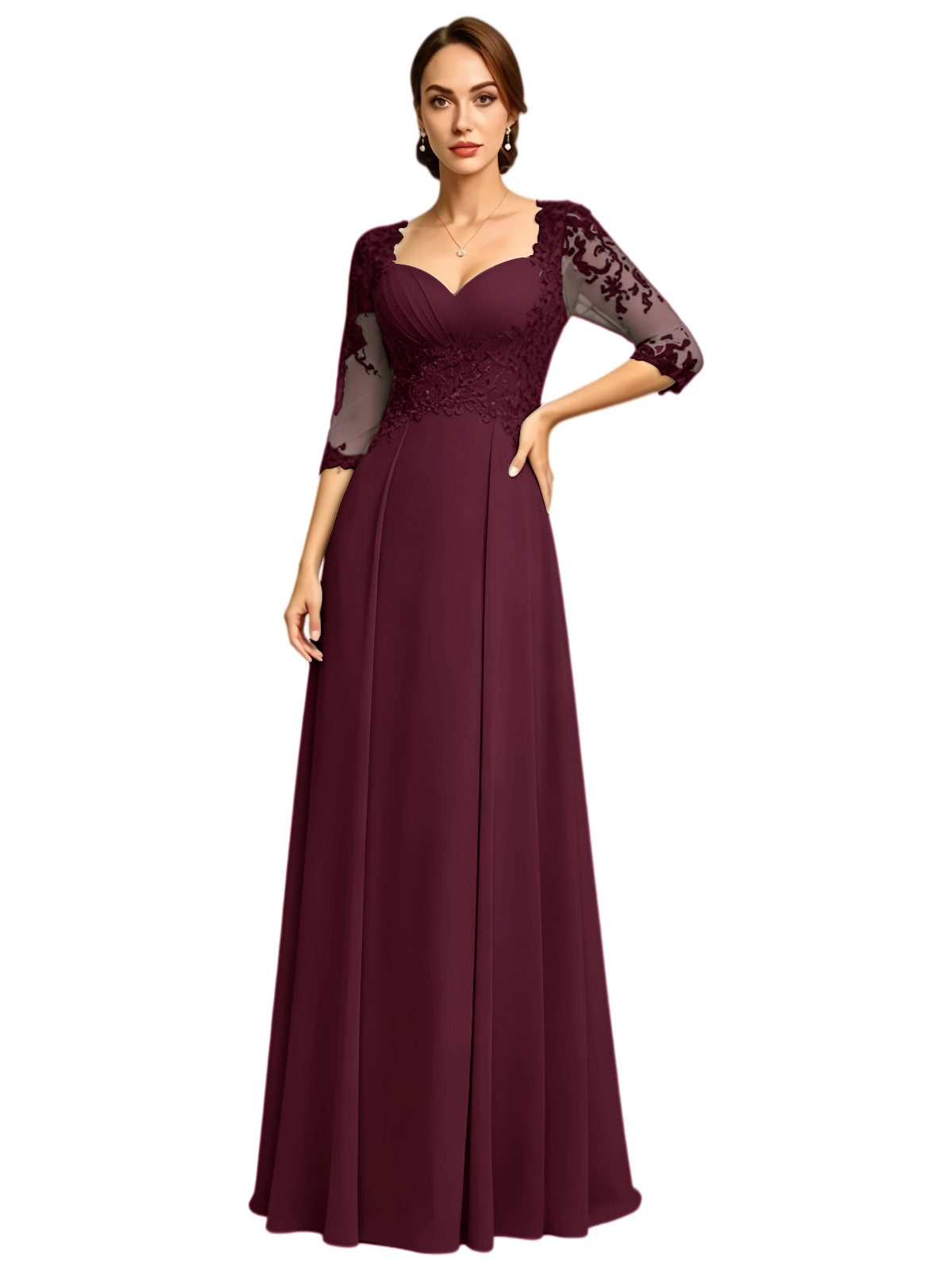 Long Sweetheart Mother of the Bride Dress Lace Jacket Chiffon A-Line Formal Gown