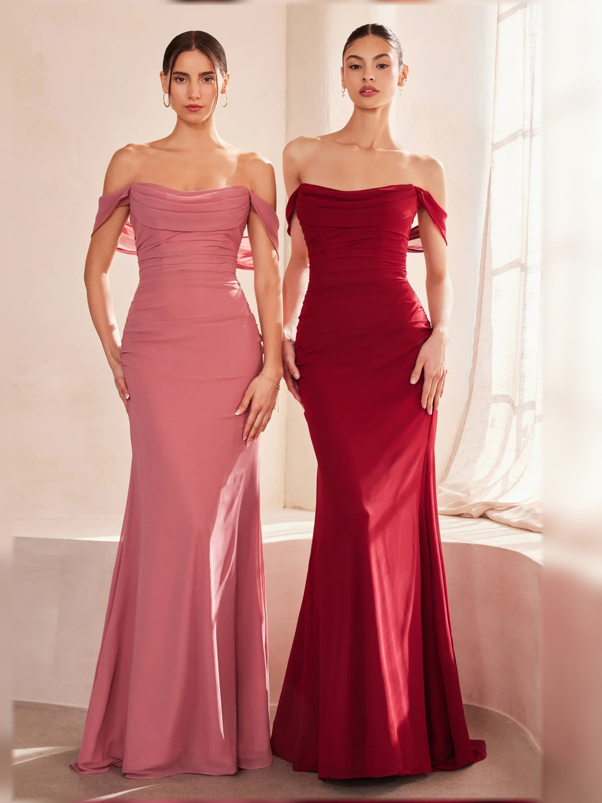 Off-The-Shoulder Ruching Lace-Up Back Floor-Length Formal Dress
