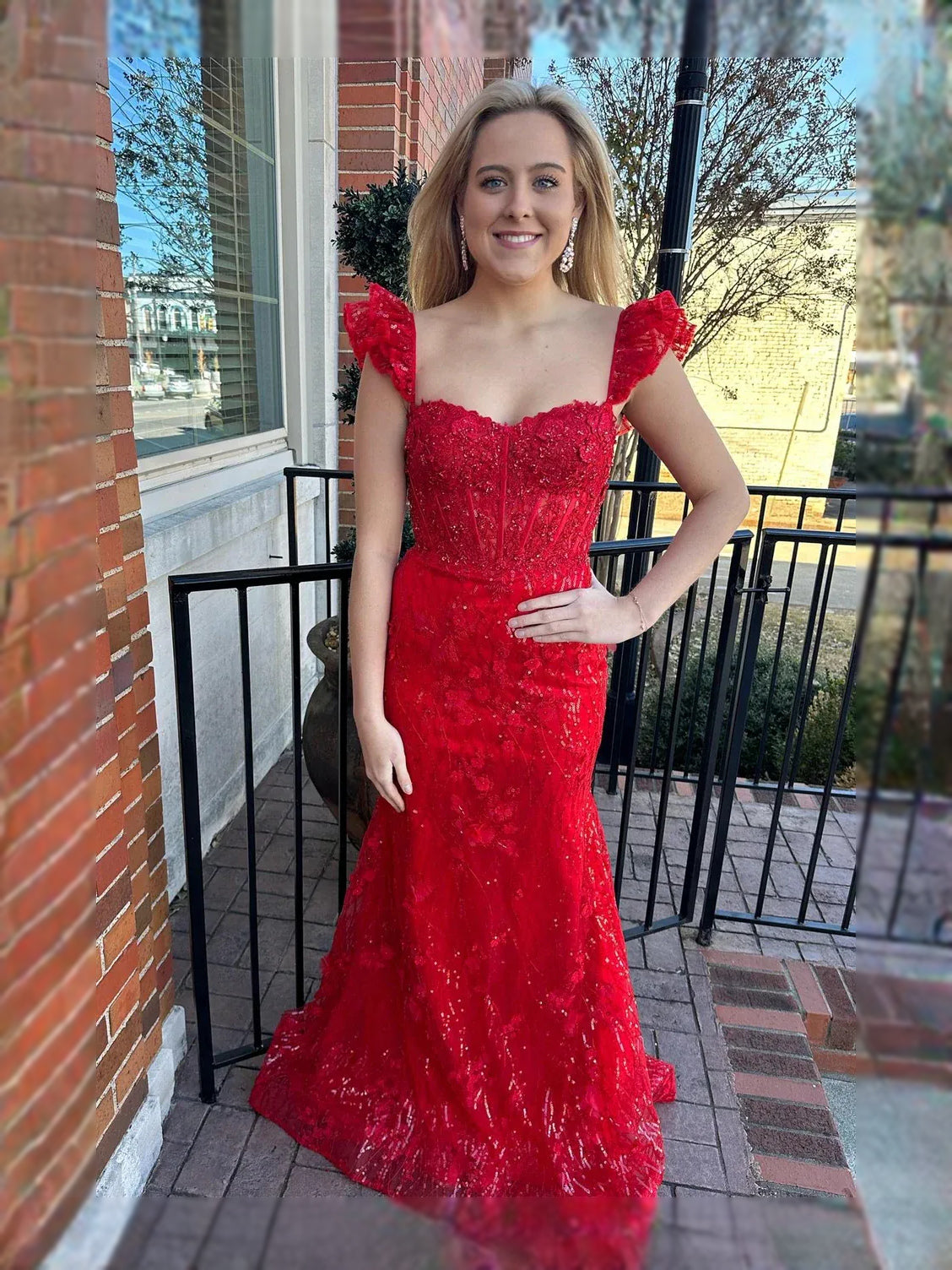 Draped Corset Floral Ruffled Backless Sweetheart Mermaid Maxi Tulle Prom Dress for Spring Formal