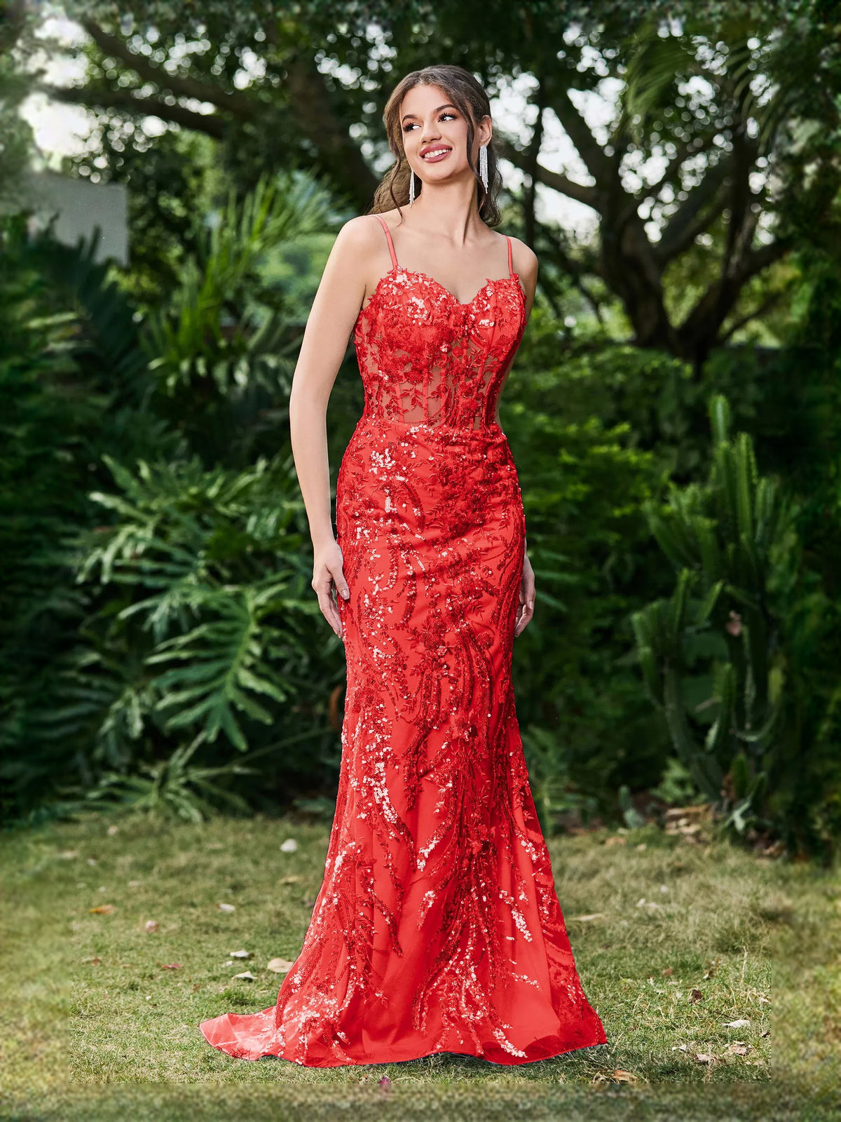 Corset Embroidered Sweetheart Mermaid Floor-Length Tulle Prom Dress for Gala
