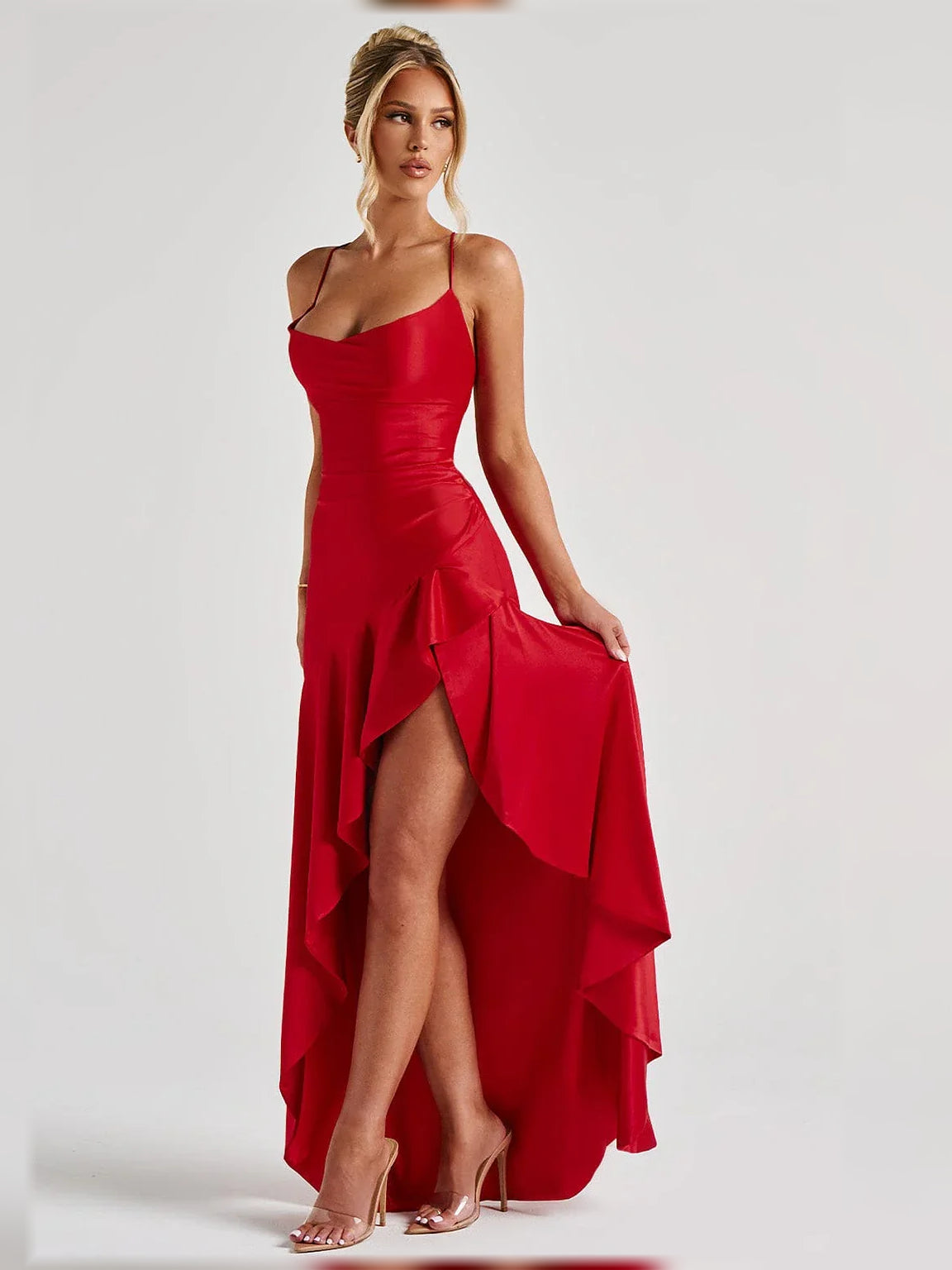 Cowl Neck Slit Sheath Floor-Length Formal Dress
