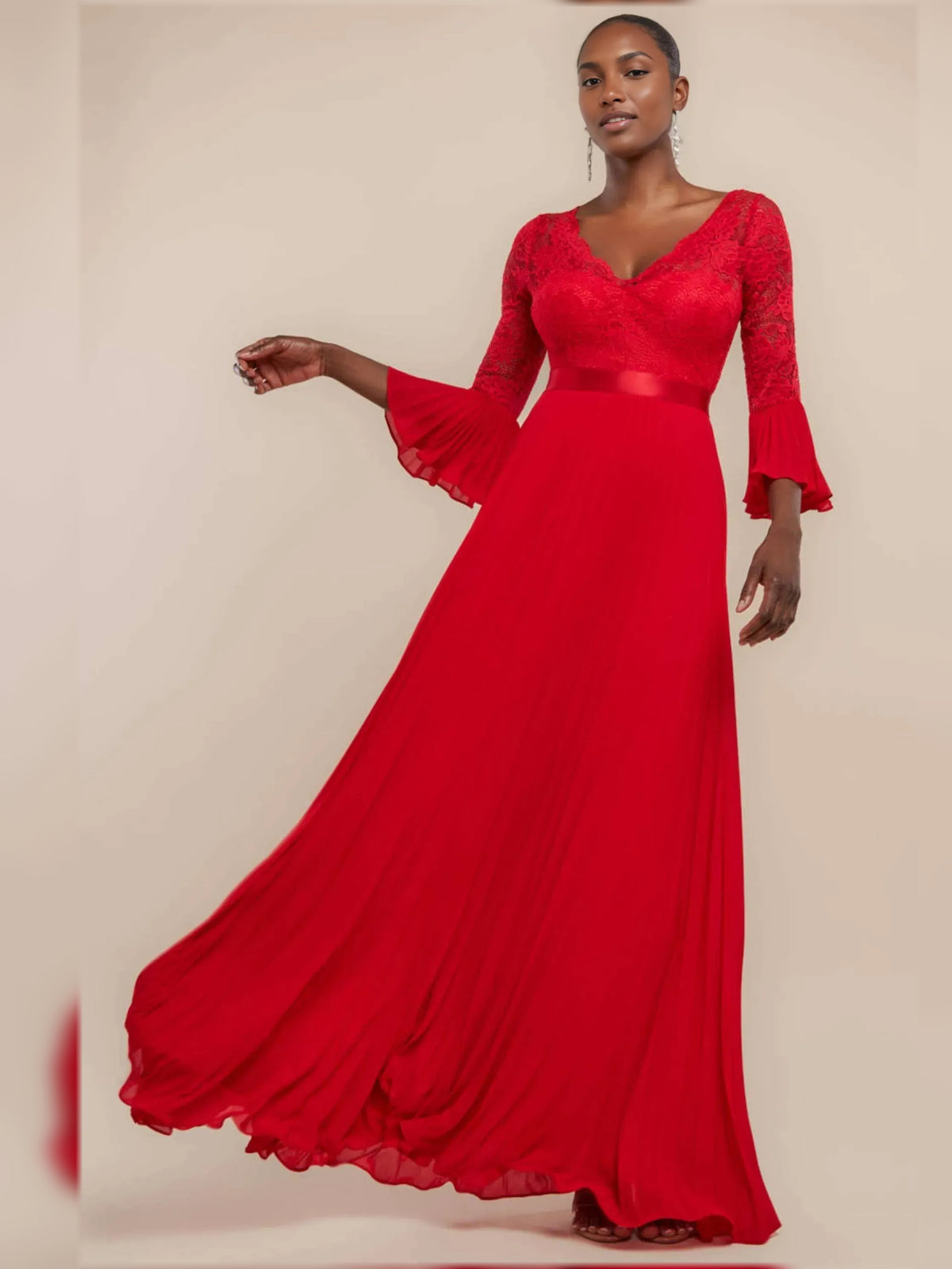 V-Neck A-Line Maxi Satin Mother of the Bride Dress for Gala Dinner