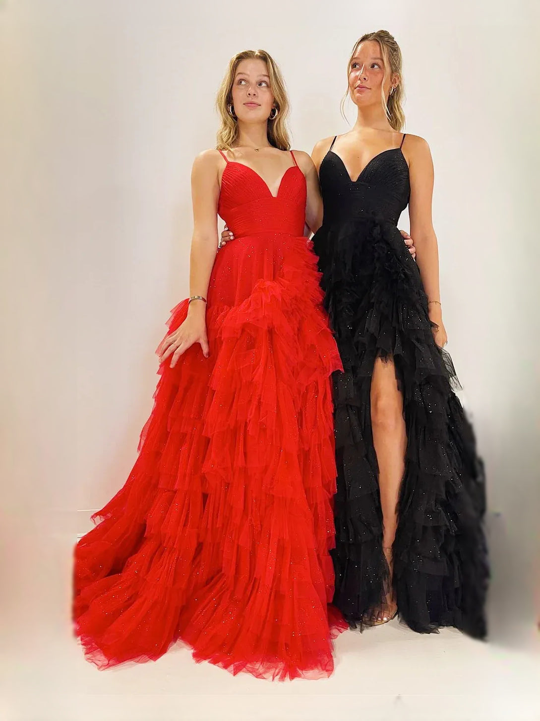 Pleated Draped Ruffled V Neck A-Line Maxi Tulle Prom Dress for Formal Reception