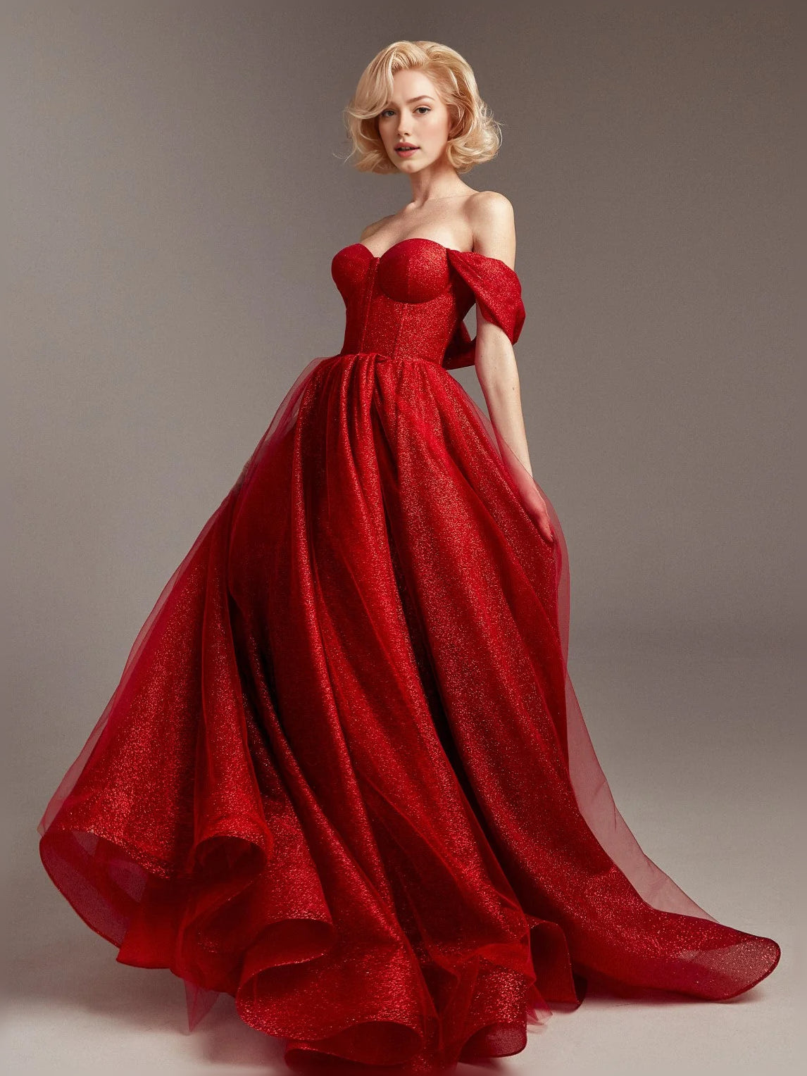 Strapless Puff Sleeves Corset Floor-Length Formal Dress