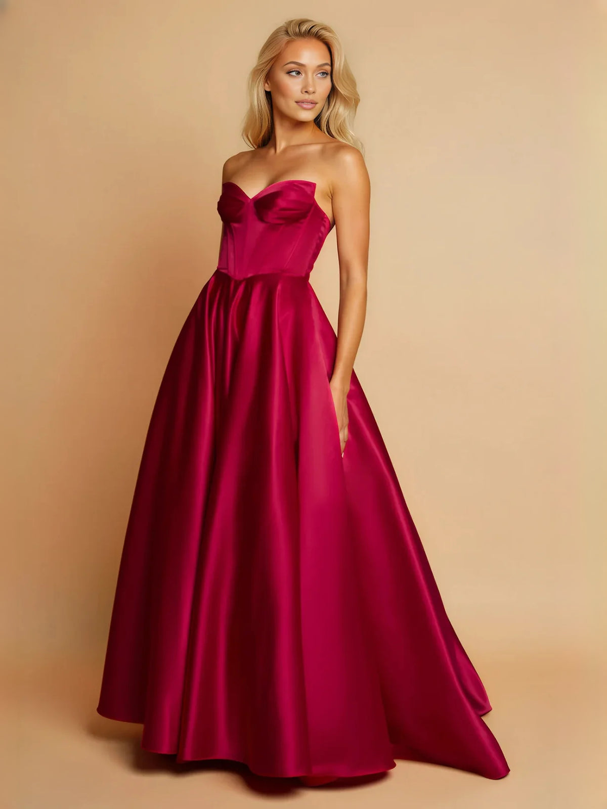 Corset Sweetheart Ball-Gown Maxi Satin Prom Dress for Formal Party