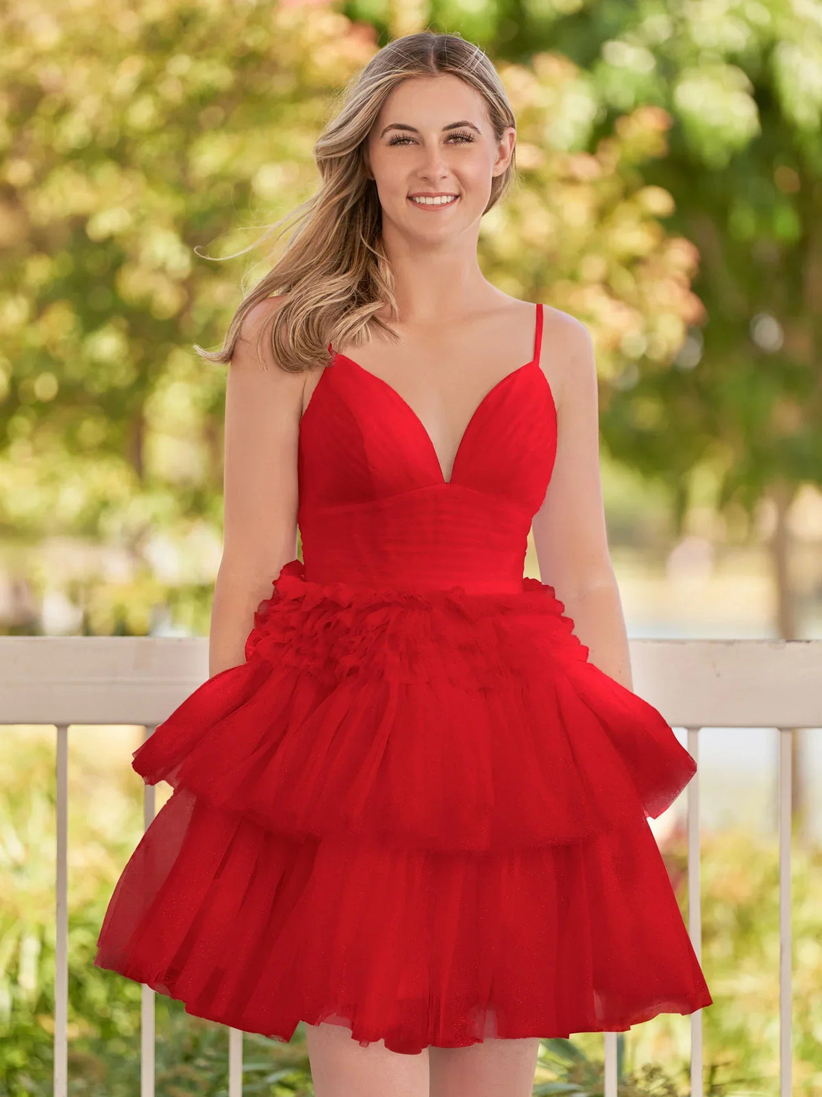 Ruched Draped Ruffled V Neck A-Line Mini Tulle Homecoming Dress for Museum Gala