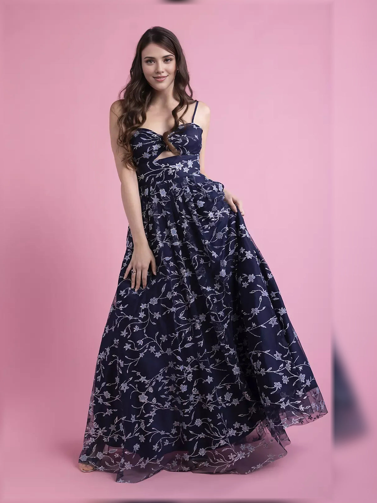 Floral Print Sweetheart Cutout Floor-Length Formal Dress