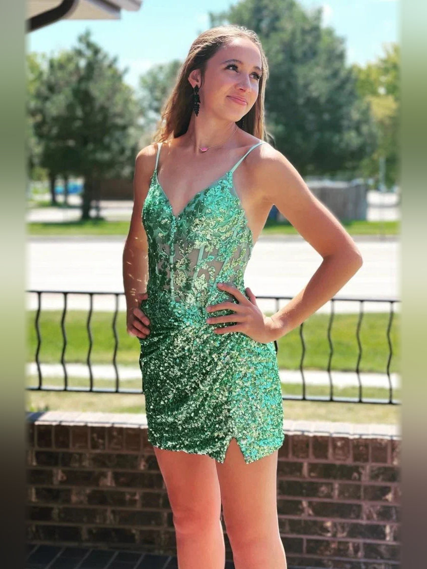 Corset Side-Slit Slit V Neck Bodycon Mini Homecoming Dress for Garden Reception
