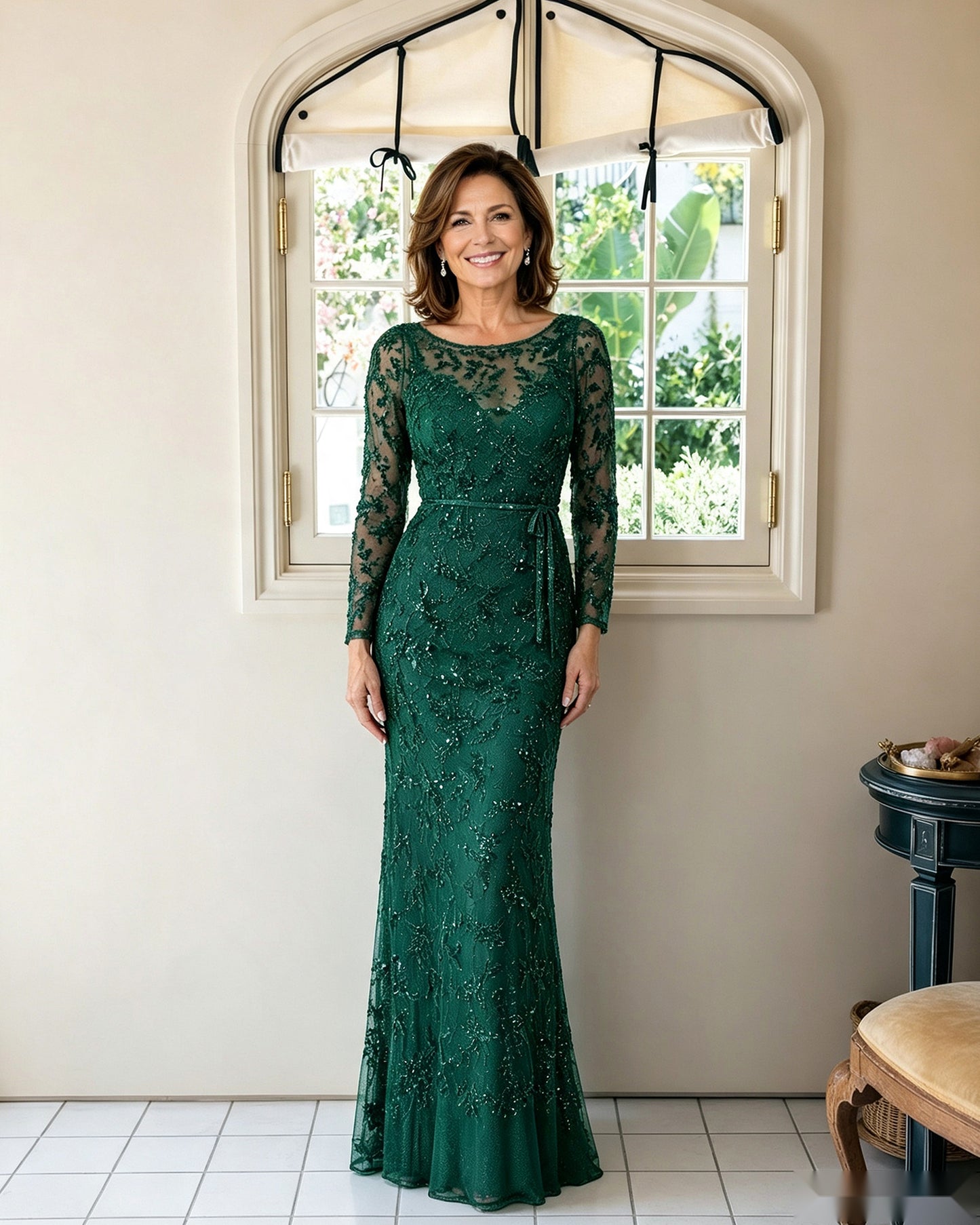 Illusion Lace Long Sleeve Sheath Mother of the Bride Dress