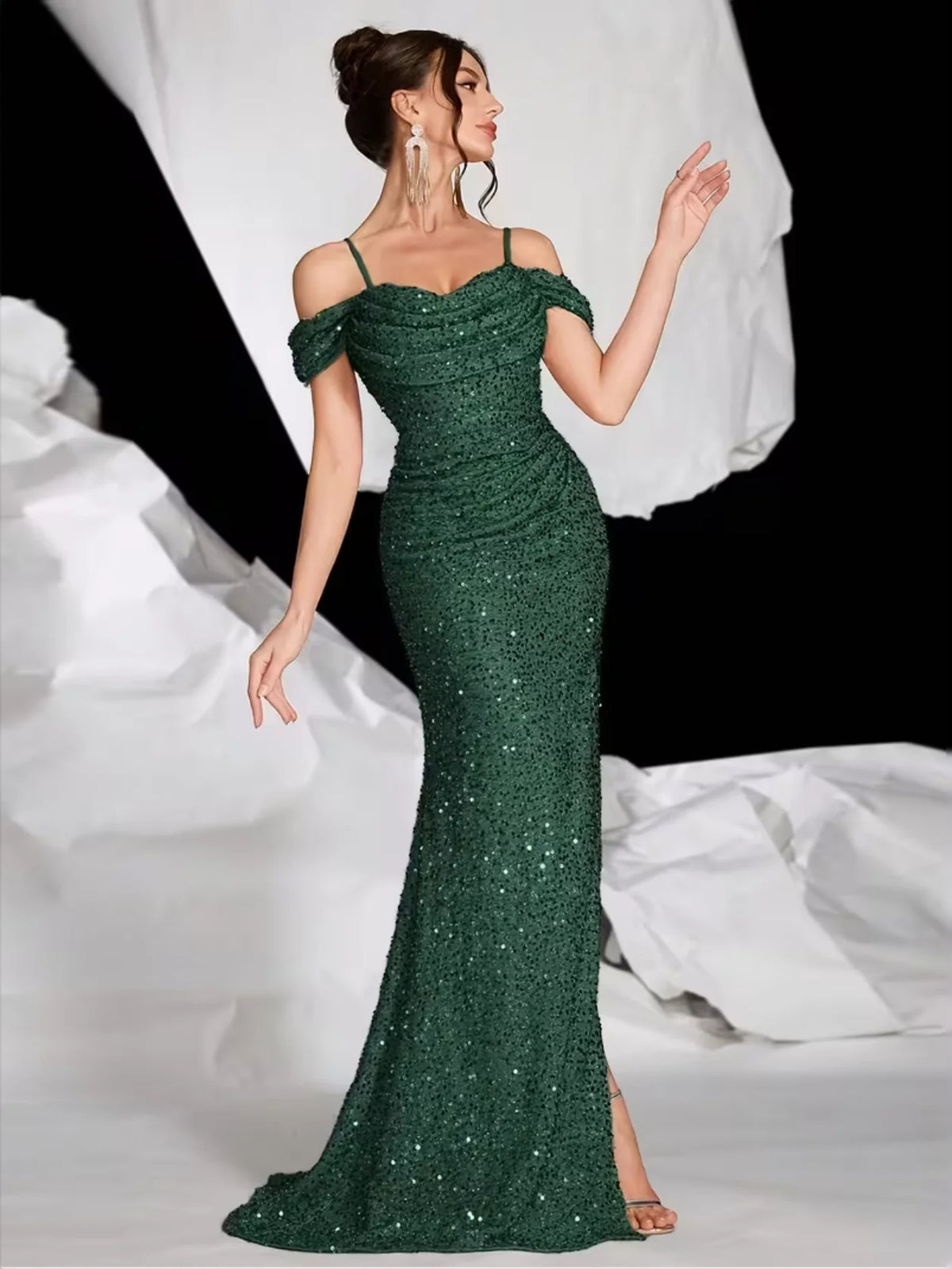 Ruched Slit Strapless Mermaid Floor-Length Prom Dress for Winter Formal