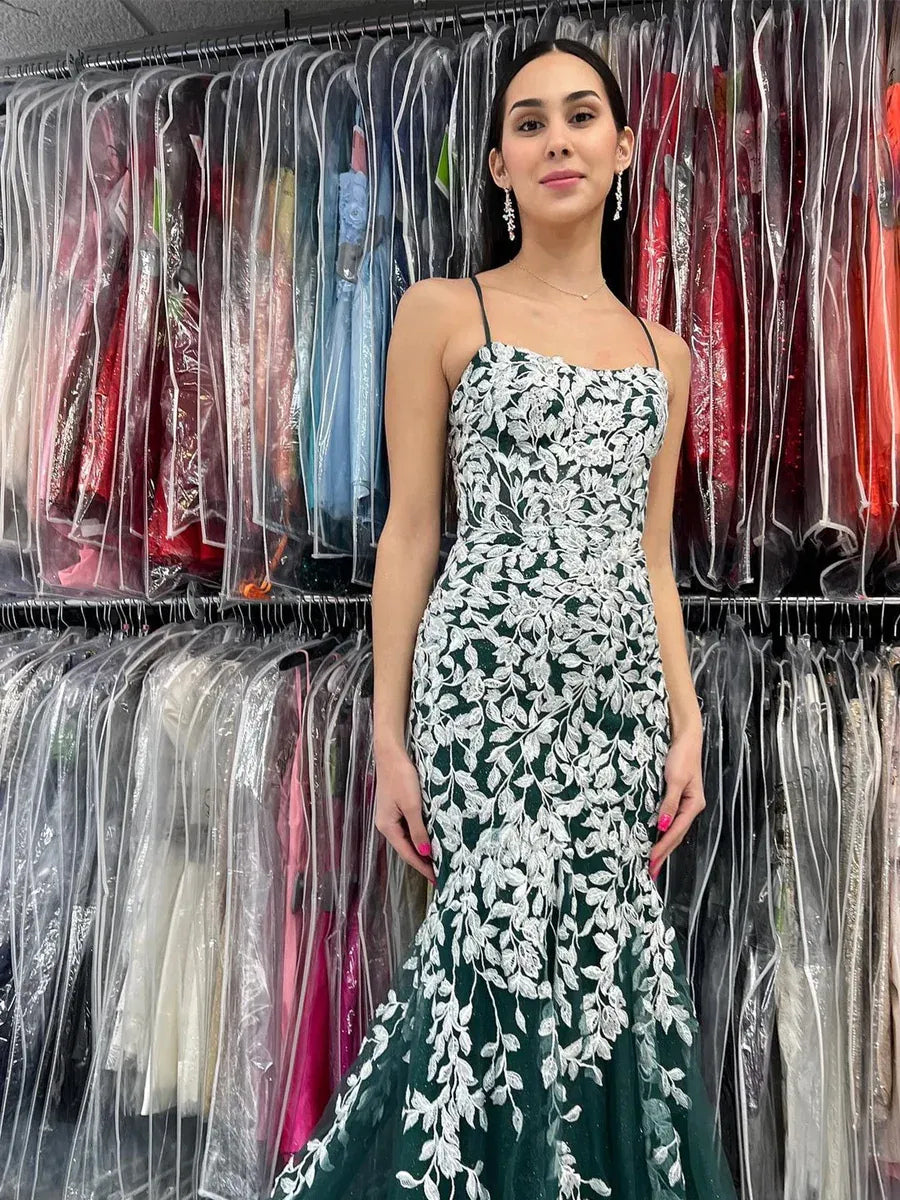 Emerald Green Draped Floral Backless Sweetheart Mermaid Maxi Tulle Prom Dress for Black Tie Event