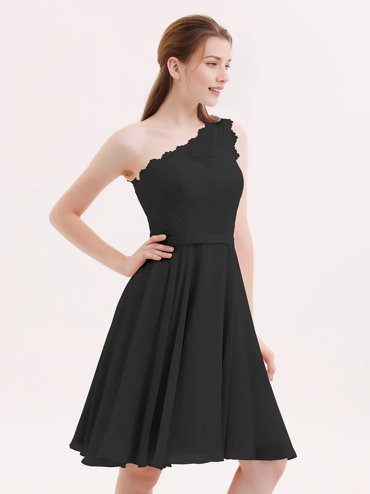 One Shoulder A-Line Short Chiffon Homecoming Dress for Evening Celebration