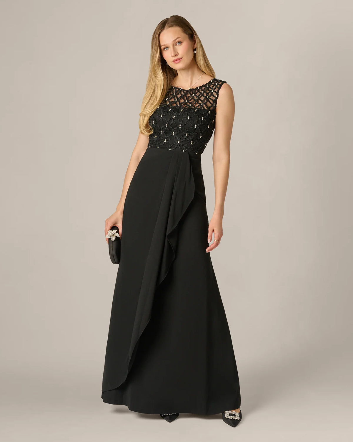 Draped A-Line Maxi Mother of the Bride Dress for Ballroom Reception