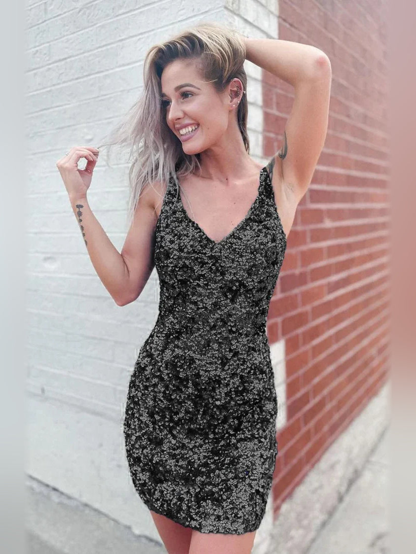 Ruched Cut-Out V Neck Bodycon Mini Velvet Homecoming Dress for Tie Event