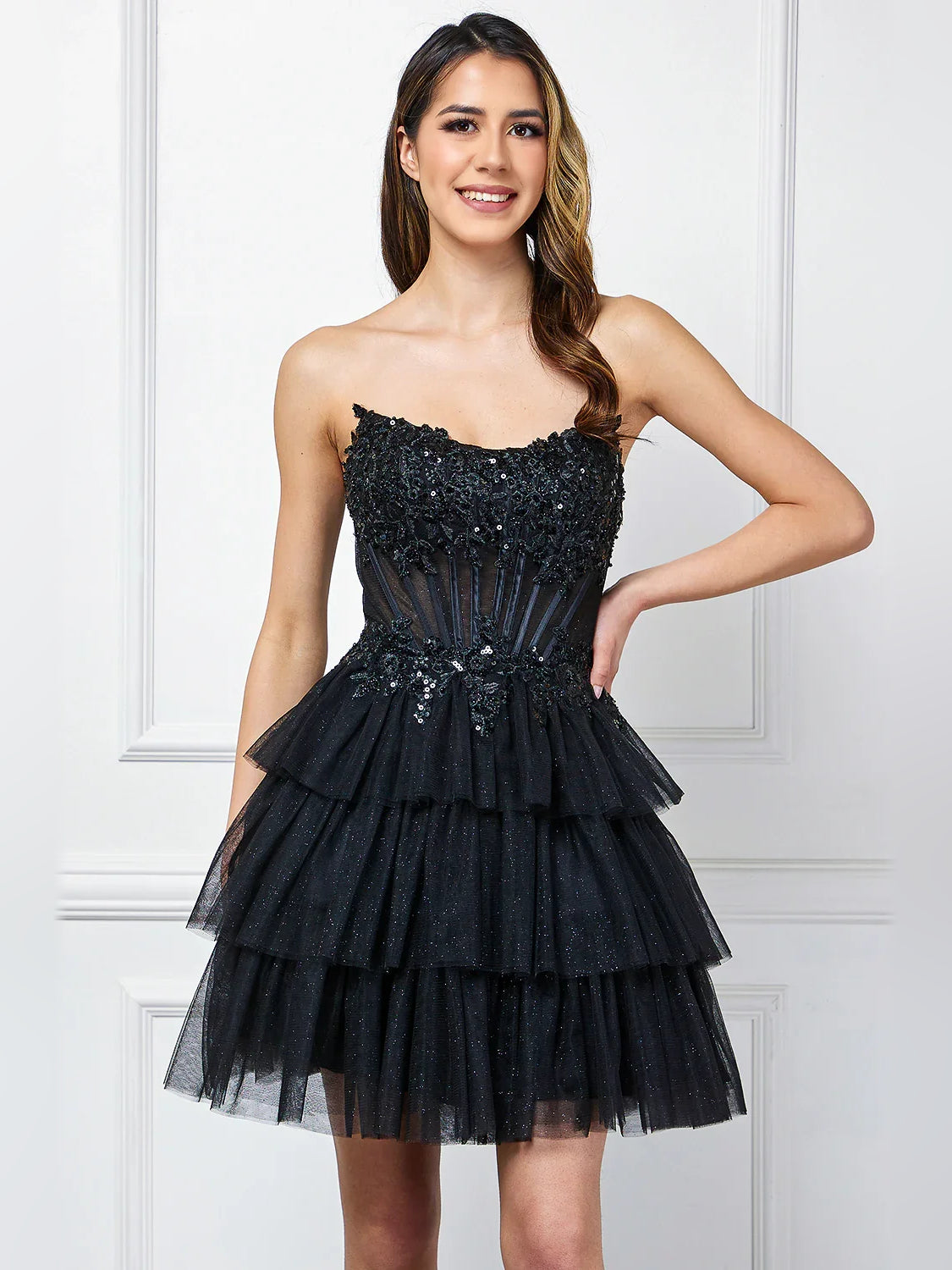 Corset Tiered Strapless A-Line Mini Tulle Homecoming Dress for Celebration Night