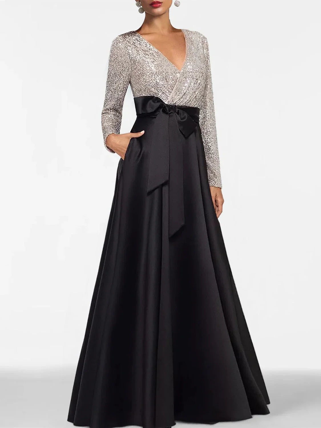 Floral Print V Neck Floral Appliqué Floor-Length A Formal Dress