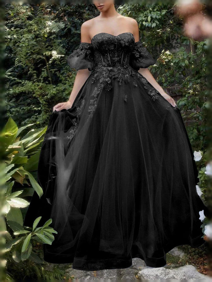 Floral Sweetheart A-Line Maxi Tulle Prom Dress for Formal Dance