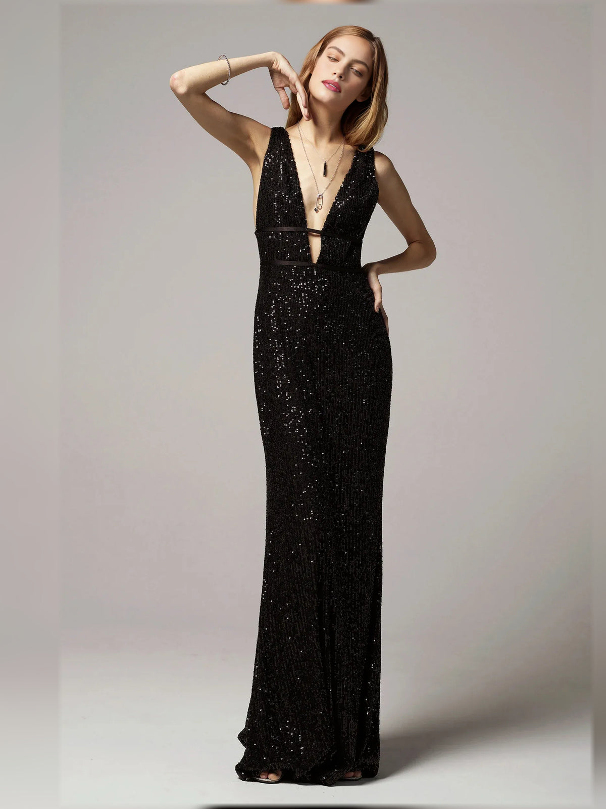 Beading Open Back Sheath Floor-Length Formal Dress