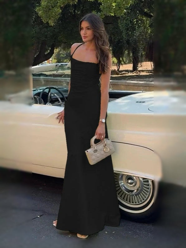 Cowl Neck Corset Open Back Floor-Length Formal Dress