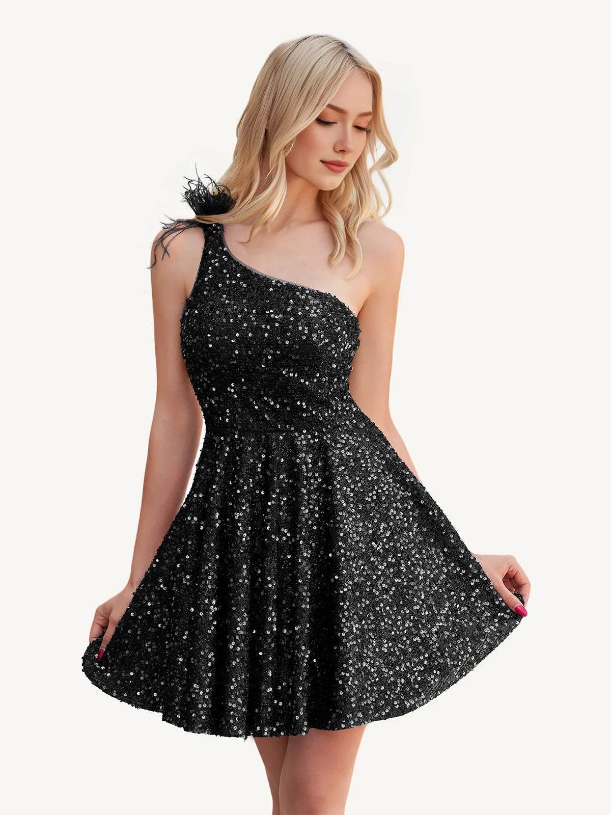 Sequin One Shoulder A-Line Mini Homecoming Dress for Formal Ceremony