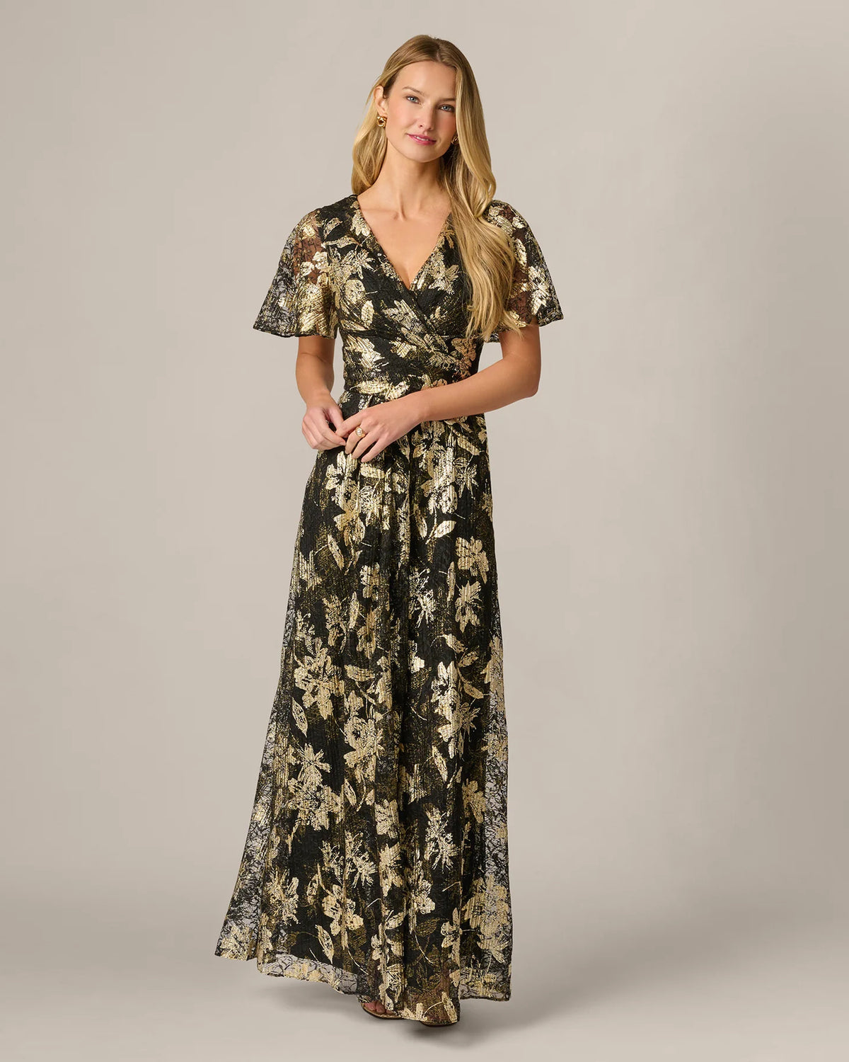 Floral Print Lace Detail Spaghetti Strap A-Line Maxi Mother of the Bride Dress for Winter Formal