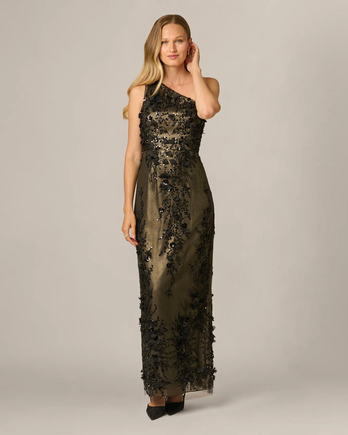 Floral Print Embellished One-Shoulder A-Line Maxi Mother of the Bride Dress for Holiday Party