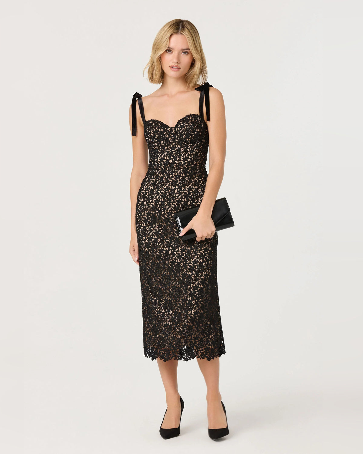 Floral Print Lace Detail Spaghetti Strap A-Line Midi Formal Dress for Red Carpet Event
