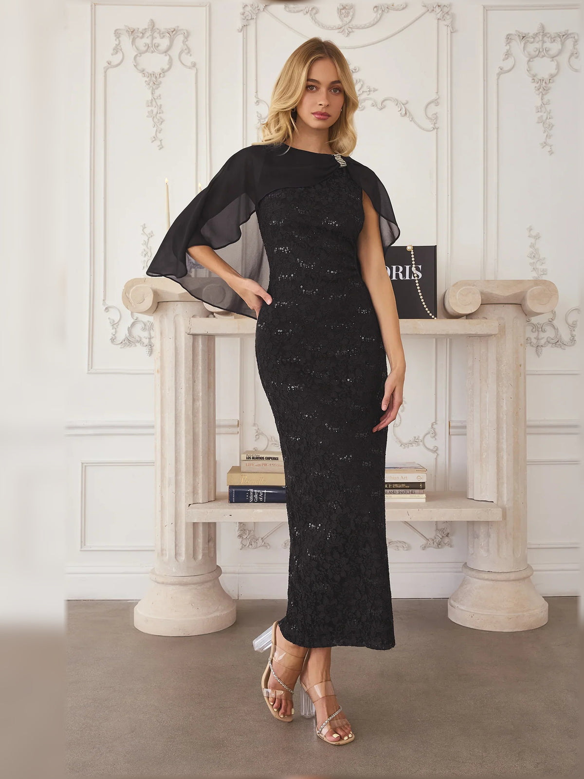Slit Sheath Lace Midi Formal Dress