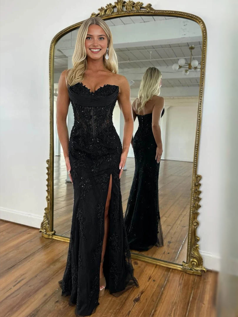 Side-Slit Slit Sweetheart Mermaid Floor-Length Prom Dress for Spring Formal