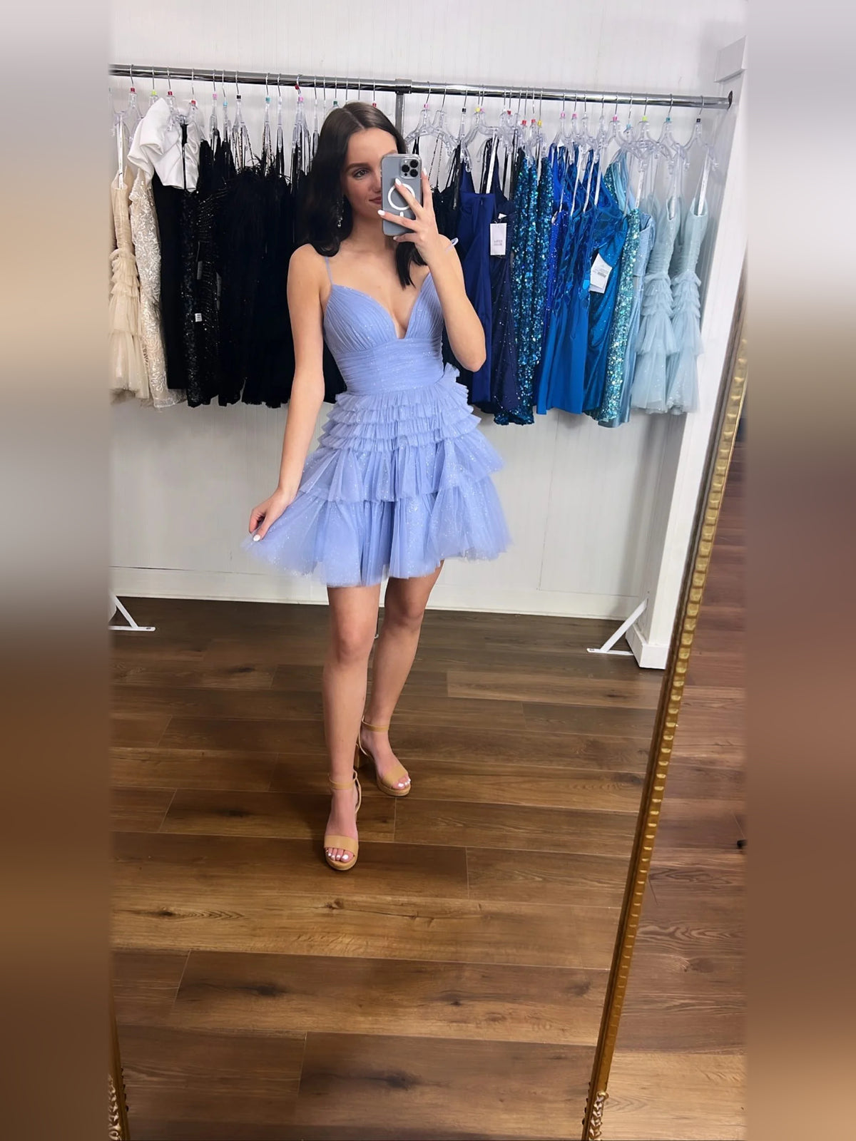Ruched Layered Ruffled V Neck A-Line Mini Tulle Homecoming Dress for City Wedding