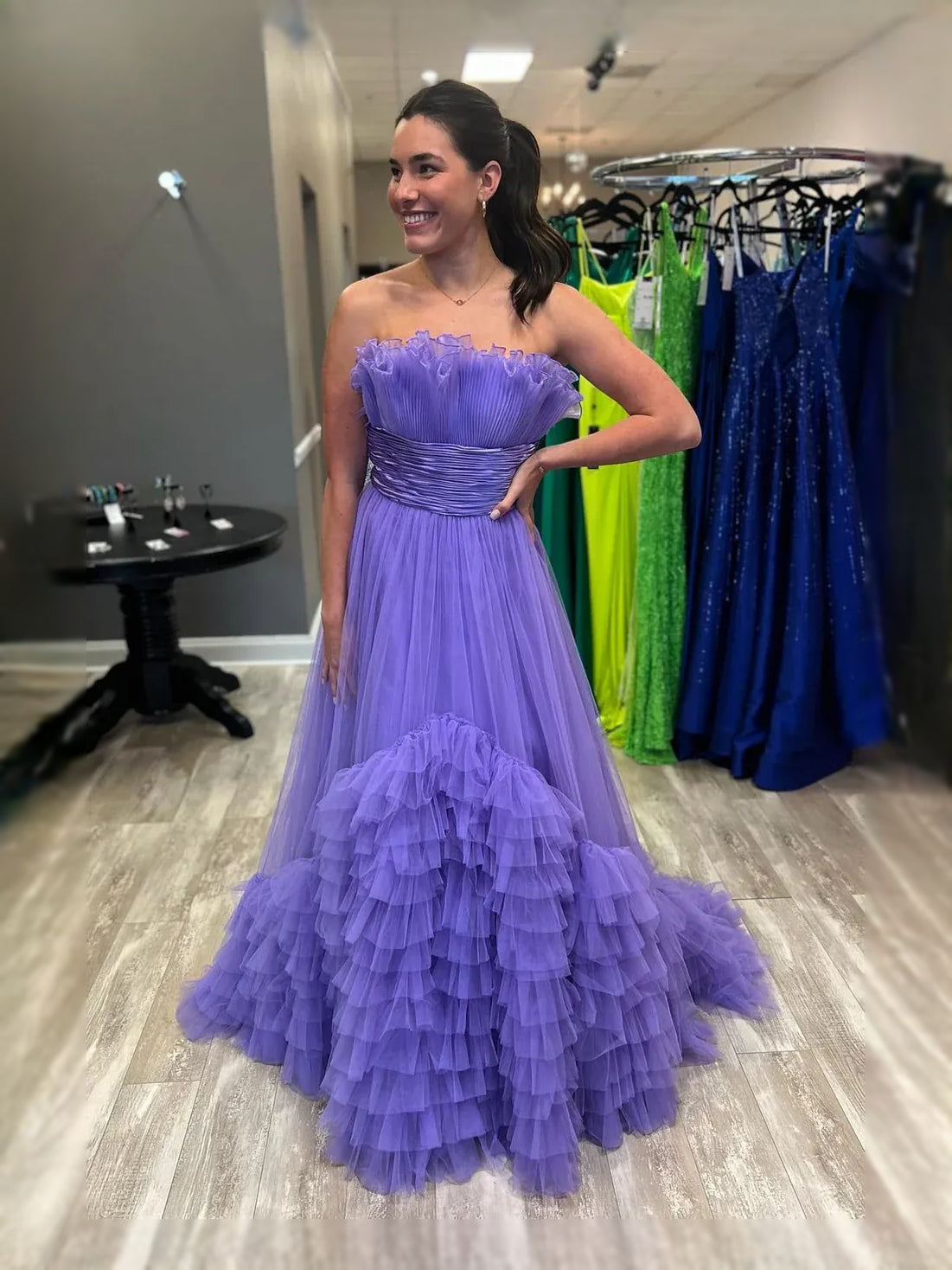 Ruched Draped Ruffled Sweetheart A-Line Maxi Tulle Prom Dress for Evening Event