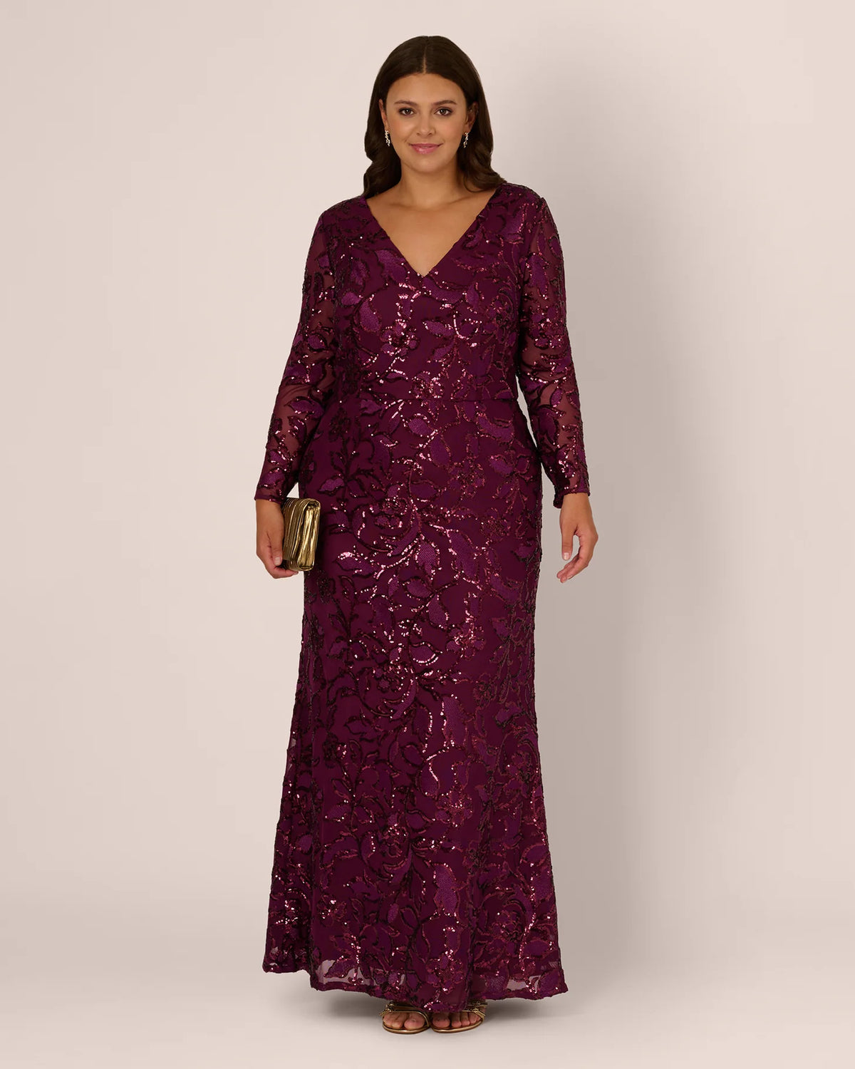 Embellished Long-Sleeve Mermaid Maxi Mother of the Bride Dress for Evening Reception