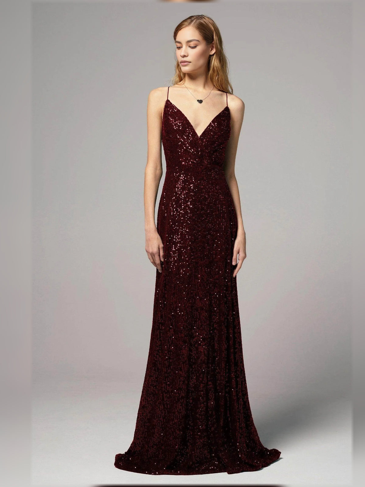 V Neck Slit Open Back Floor-Length Sheath Formal Dress