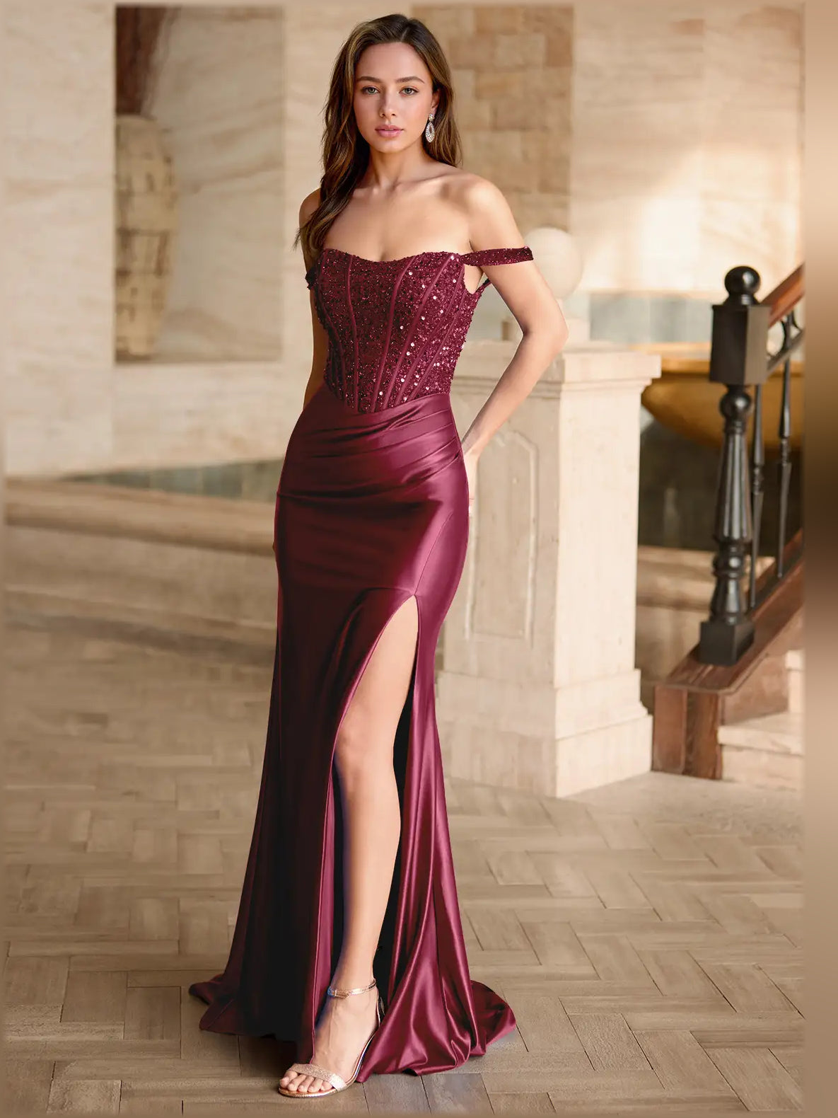 Off-The-Shoulder Slit Mermaid Floor-Length Formal Dress