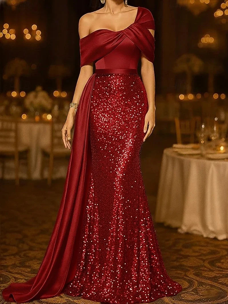 One-Shoulder Mermaid Satin Floor-Length Glamorous Formal Dress