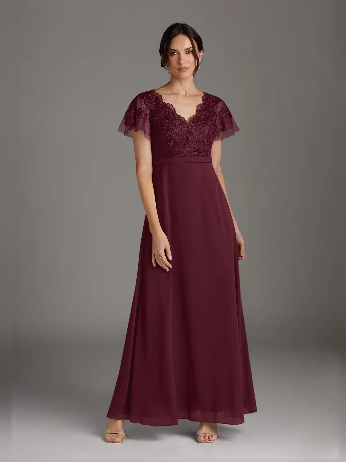 V Neck A-Line Floor-Length Chiffon Mother of the Bride Dress for Wedding Weekend