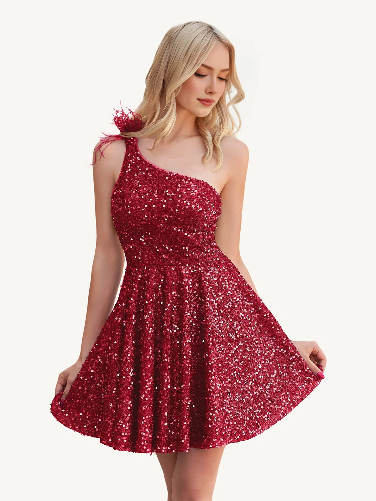 Sequin One Shoulder A-Line Mini Homecoming Dress for Formal Ceremony