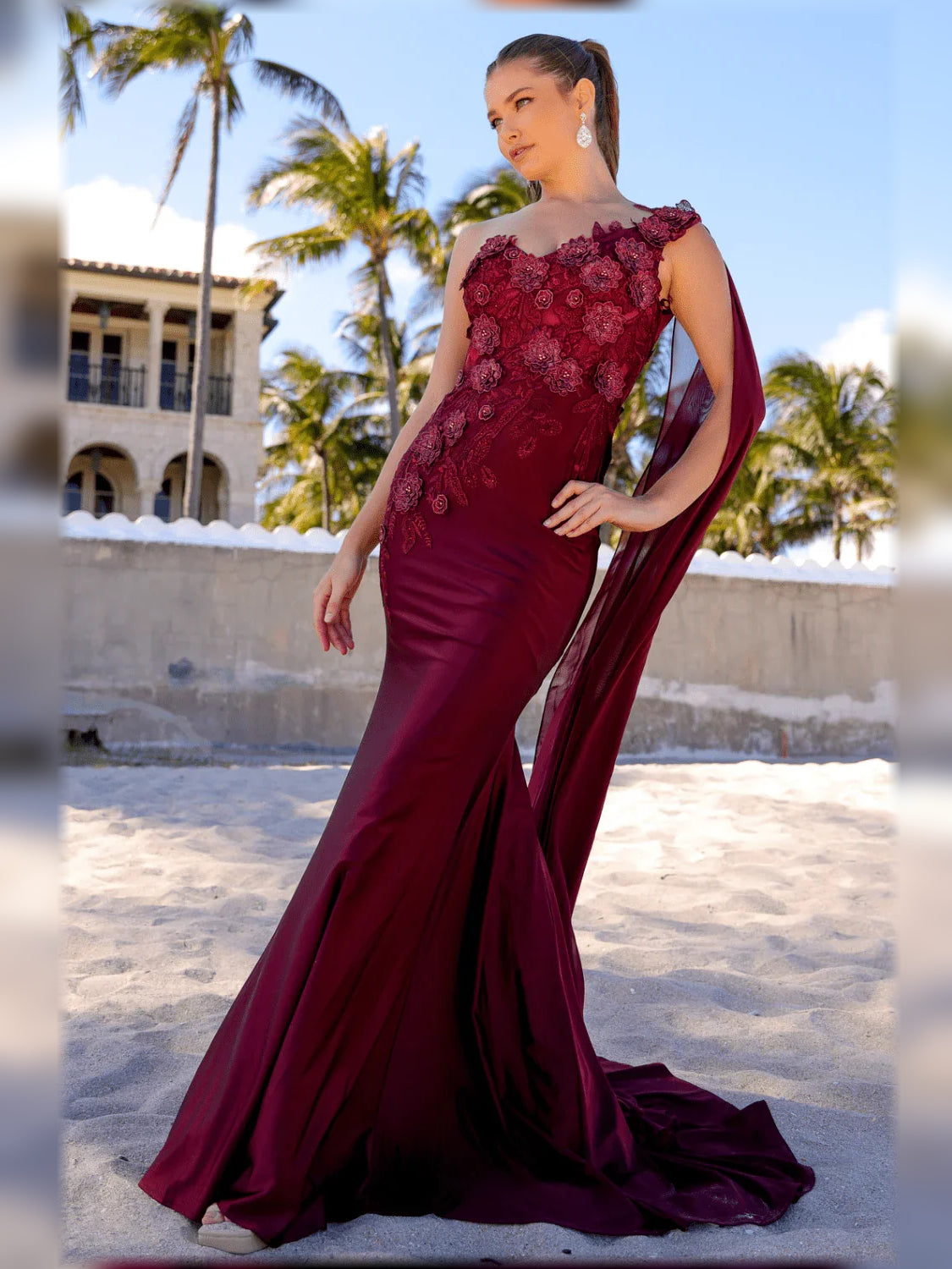 Floral Print One-Shoulder Mermaid Floor-Length Formal Dress