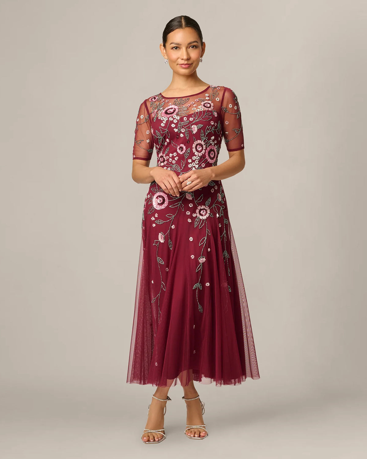 Floral Print Embellished Spaghetti Strap A-Line Maxi Mother of the Bride Dress for Formal Celebration