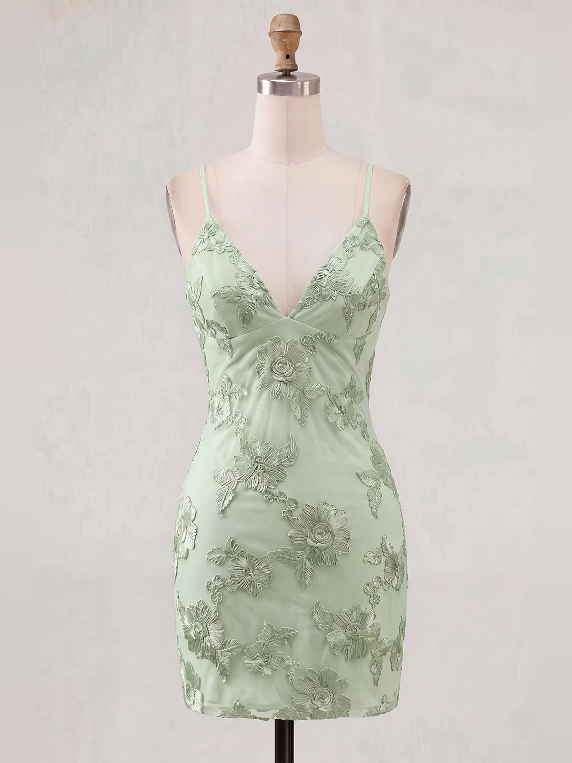 Embroidered Floral V Neck Bodycon Mini Homecoming Dress for Charity Dinner